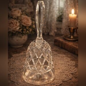 Vintage Cut Crystal Glass Bell – Diamond Pattern Hand Bell with Clapper
